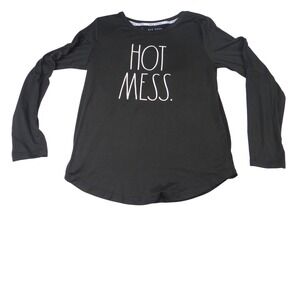 Rae Dunn HOT MESS Graphic Long Sleeve Shirt Black Size Small Relaxed Fit